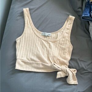 Almost Famous Cream Ribbed Crop Top with Tie